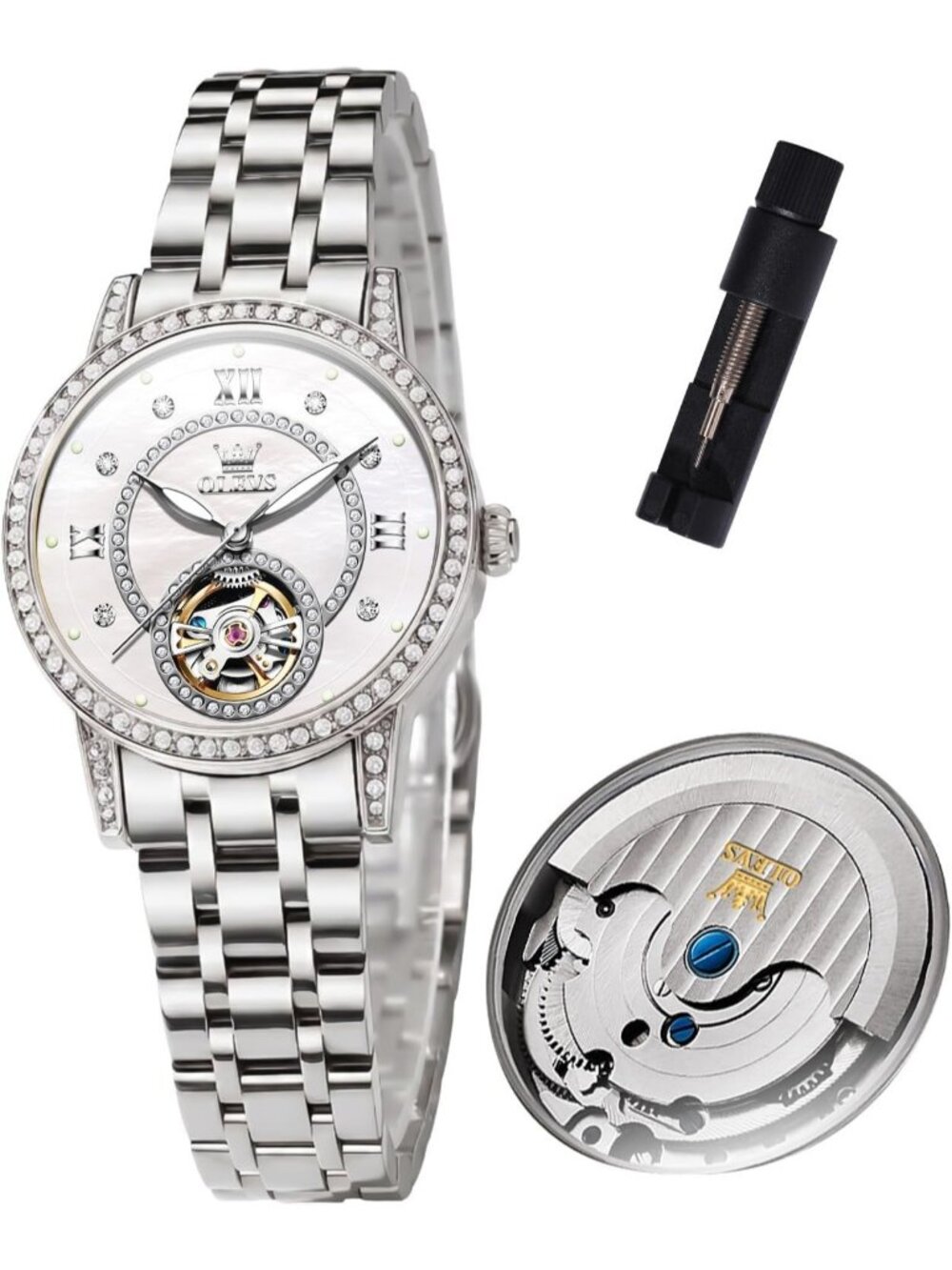 Women’s White Automatic Starry Sky Diamond Bezel Luxury Mechanical Wrist Watch